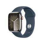 Išmanusis laikrodis APPLE Watch 9 GPS+Cell 41mm Silver Stainl. Steel Case/Storm Blue Sport Band-S/M