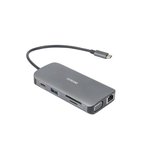 Adapteris DELTACO USB-C docking station 3x USB-A, SD/microSD, RJ45, HDMI, sidabrinis /  USBC-HDMI25