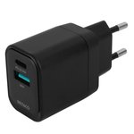 Adapteris DELTACO 1x USB-A 18W, 1x USB-C PD 20W, juodas/USBC-AC153