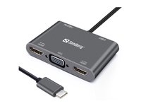 Jungčių stotelė Sandberg 136-35 USB-C Dock 2xHDMI+1xVGA+USB+PD