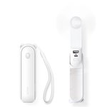 Ventiliatorius JISULIFE Life8 Plus, rankinis, Power bank 4500mAh ir žibintuvėlis, baltas