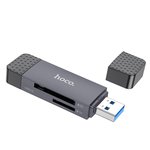 Atminties kortelių skaitytuvas Hoco HB45 USB-C/USB-A 2-in-1 USB2.0,pilkas