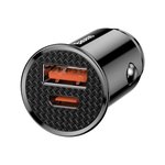 Automobilinis įkroviklis BASEUS 30W 12-24V USB + USB-C QC4.0+ SCP AFC, juodas