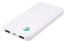 Išorinė baterija DELTACO pažymėta ekologiniu ženklu, 10 000 mAh, 37 Wh, 2x USB-A, balta / PB-S1000