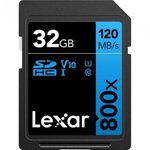 Atm.kort. LEXAR PROFESSIONAL 800x SDHC UHS-I cards, C10 V10 U1, R120/45MB 32GB