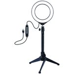LED žiedinė lempa 12cm, su trikoju staliniu stovu iki 24.5cm, USB, RGBW