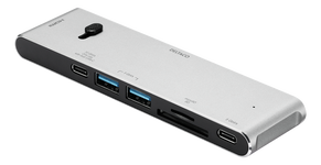 Jungčių stotelė DELTACO USB-C į HDMI/DisplaypORT/USB-A/USB-C/PD 100 W, pilka / USBC-HDMI21