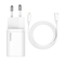 Sieninis įkroviklis BASEUS USB-C 20W su kabeliu USB-C - IP Lightning, baltas