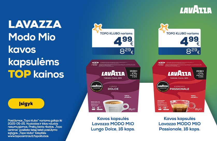Lavazza Modo Mio kavos kapsulėms TOP kainos