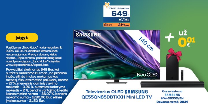 Televizorius QLED SAMSUNG QE55QN85DBTXXH Mini LED TV