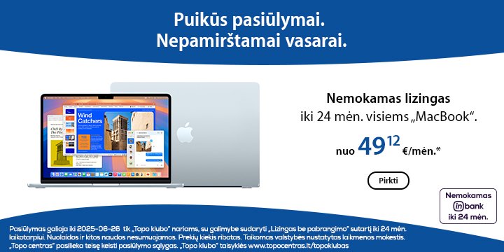Atrinktiems Apple įrenginiams lizingas be jokio pabrangimo iki 24 mėn. | MacBook Air M4