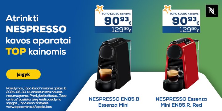 Atrinktiems Nespresso kavos aparatams TOP kainos