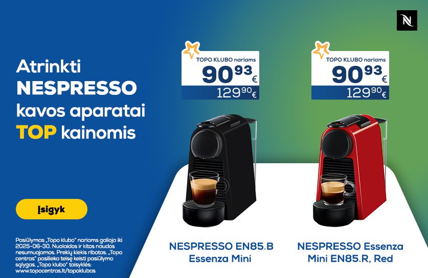 Atrinktiems Nespresso kavos aparatams TOP kainos