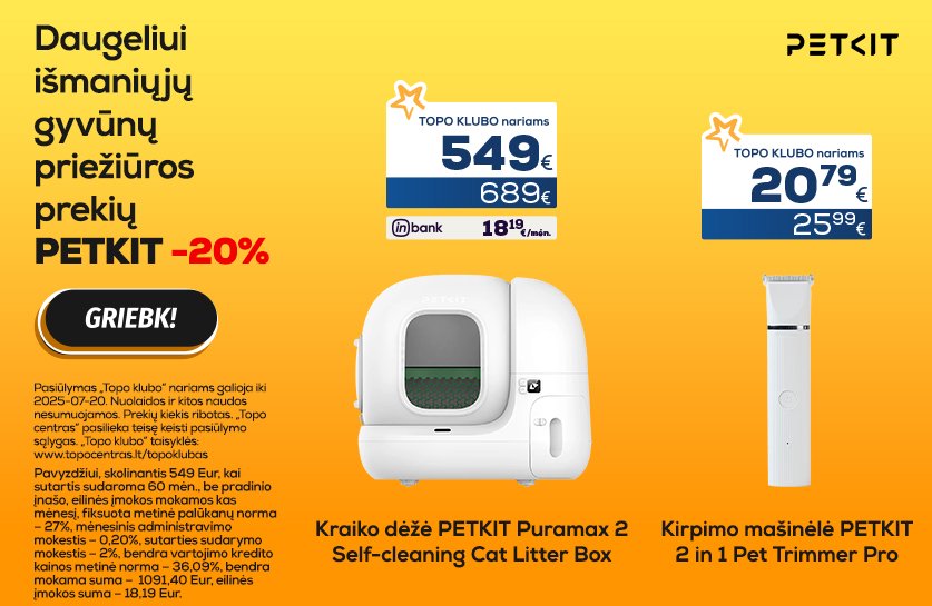 Atrinktoms Petkit išmaniosioms gyvūnų prekėms -20 %