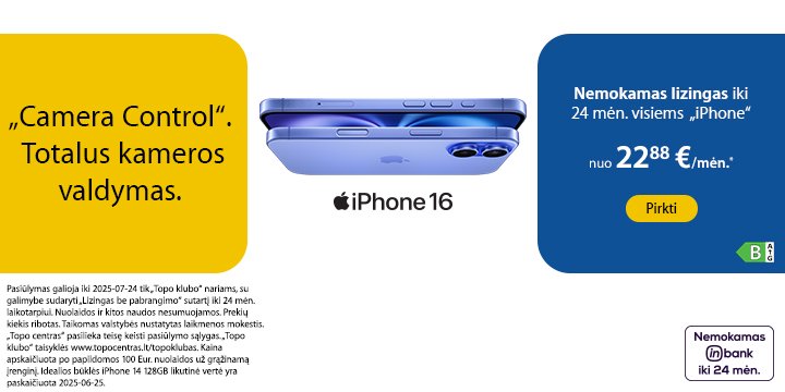 Visiems Apple iPhone nemokamas lizingas iki 24 mėn. | iPhone 16