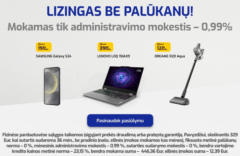 Lizingas be palūkanų prekėms nuo 100 €