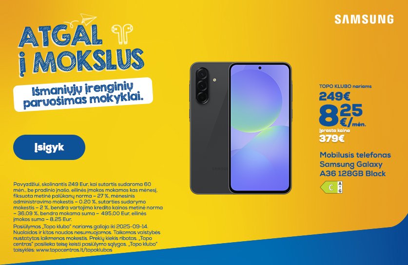 Mobilusis telefonas Samsung Galaxy A36 5G 6GB RAM 128GB Black