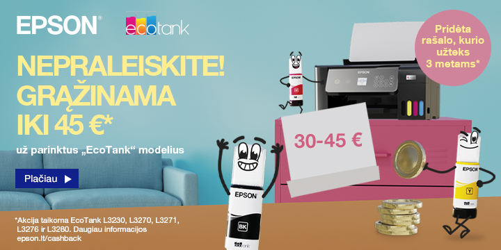 Pirk EPSON ecotank spausdintuvą ir susigrąžink dalį pinigų!