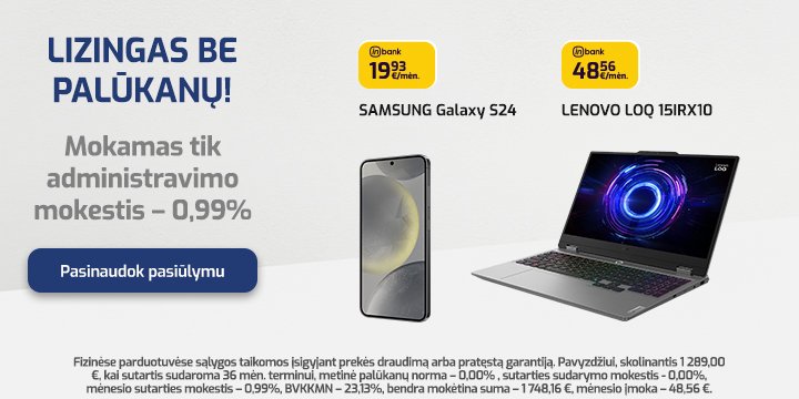 Lizingas be palūkanų prekėms nuo 100 €
