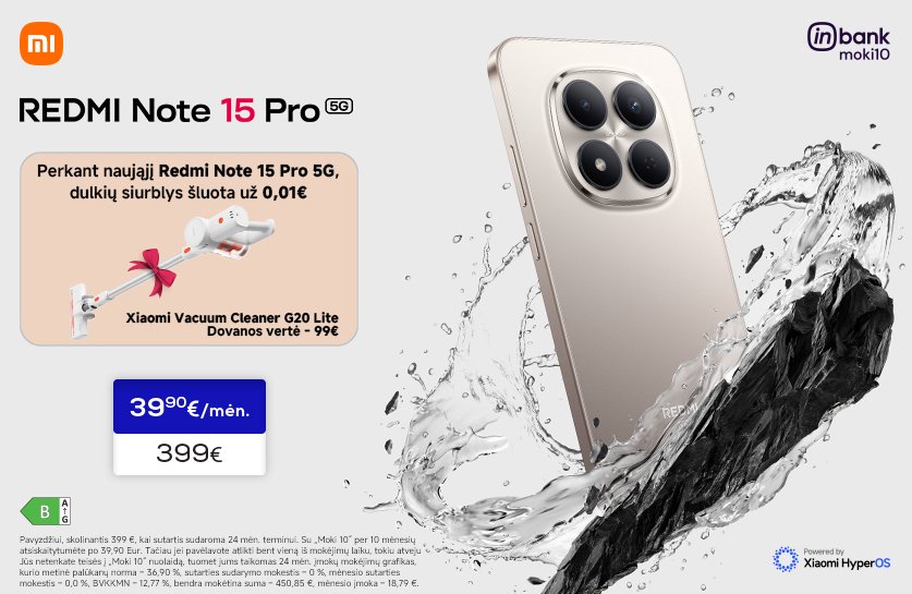 Mobilusis telefonas XIAOMI Redmi Note 15 Pro 5G 8+256GB Black