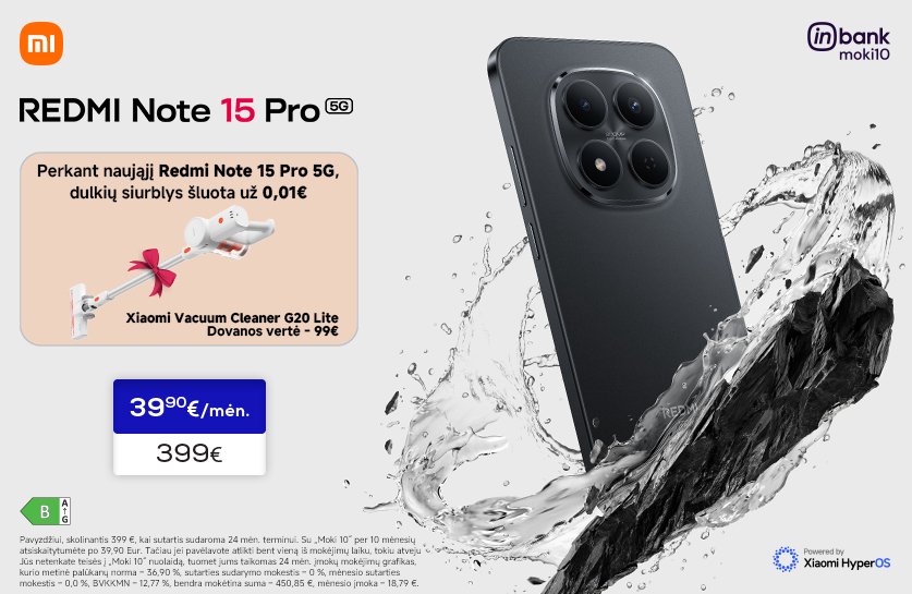 Mobilusis telefonas XIAOMI Redmi Note 15 Pro 5G 8+256GB Black