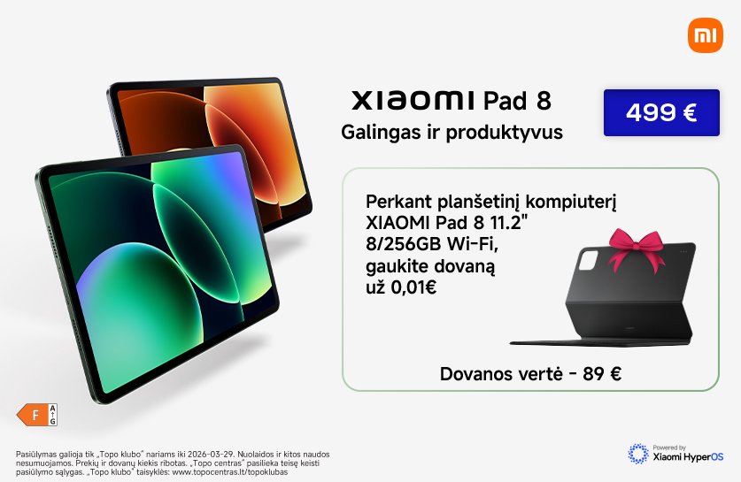 Planšetinis kompiuteris XIAOMI Pad 8 11.2" 8/256GB Wi-Fi, Gray