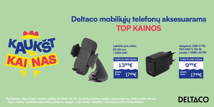 Daugeliui DELTACO mobiliųjų telefonų aksesuarams TOP kainos!