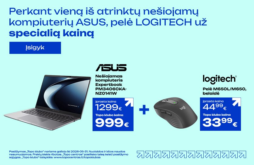 Pirk Asus kompiuterį ir Logitech pelę įsigyk už 33,99 €
