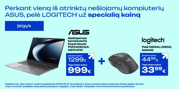 Pirk Asus kompiuterį ir Logitech pelę įsigyk už 33,99 €
