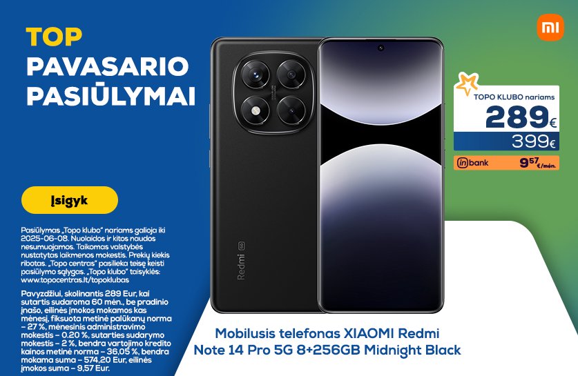 Mobilusis telefonas XIAOMI Redmi Note 14 Pro