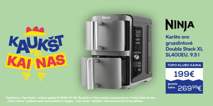 Karšto oro gruzdintuvė Ninja Double Stack XL SL400EU, juoda/pilka, 9.5 l