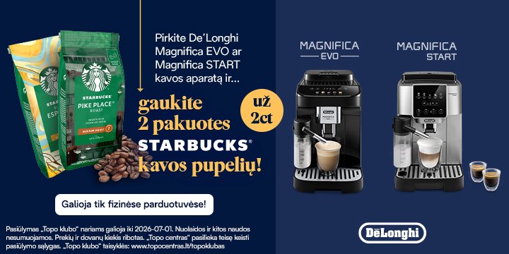 Pirk atrinktą Delonghi kavos aparatą ir gaukite 2 pakuotes kavos pupelių!