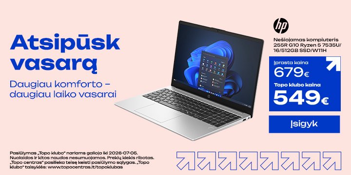 Nešiojamas kompiuteris HP 255R G10 Ryzen 5 7535U/16/512GB SSD/W11H