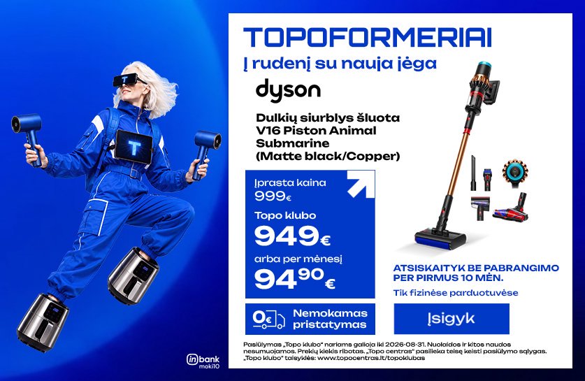 Dulkių siurblys šluota DYSON V16 Piston Animal Submarine (Matte black/Copper)
