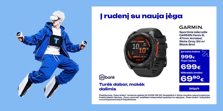 Sportinis laikrodis GARMIN Fenix 8, 47mm Amoled, Slate Gray Stl w/Black Bnd