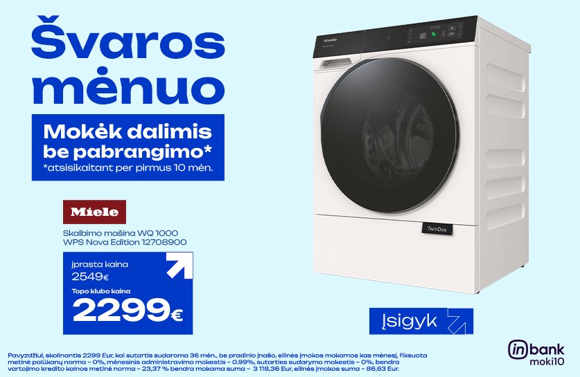 Miele skalbimo technikai TOP kainos + nemokamas lizinga