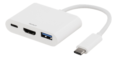 Adapteris DELTACO USB "C" - HDMI, USB-C, USB A, baltas / USBC-HDMI3