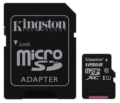 Atm.kort. KINGSTON MicroSDXC 128GB Cl.10/U1 +adapt./SDC10G2/128GB