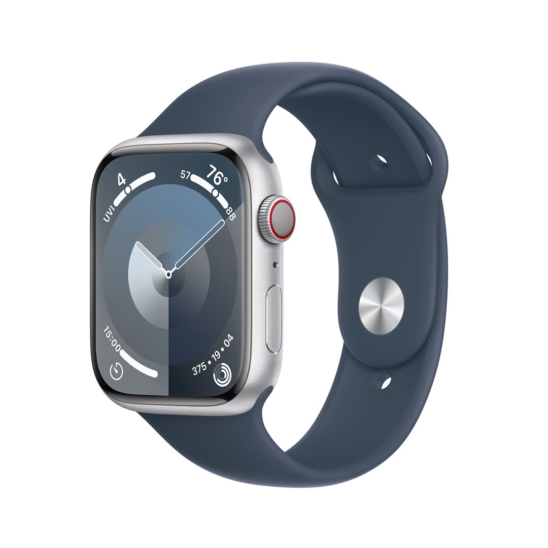 Išmanusis laikrodis APPLE Watch 9 GPS+Cell 45mm Silver Stainl. Steel Case/Storm Blue Sport Band-S/M