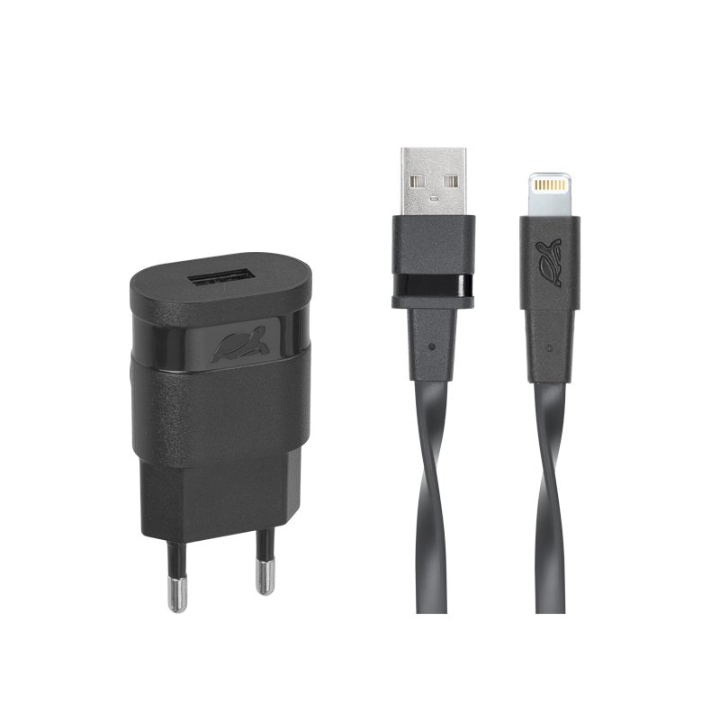 Įkroviklis RIVA 220V tinklo VA4115 BD2 1.0A, 1USB + lightning laidas (1m), juodas