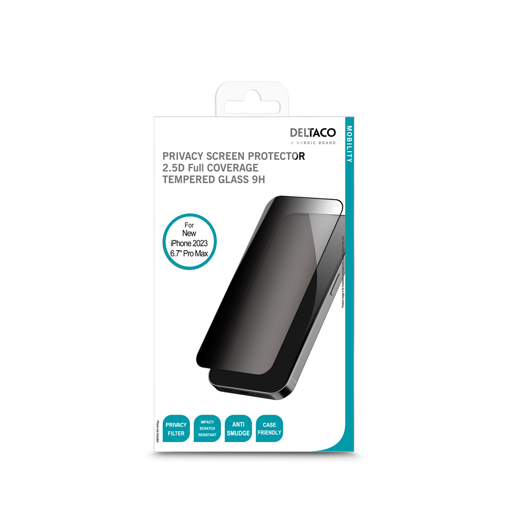 Ekrano stikliukas DELTACO iPhone 15 Pro Max, 2,5D, 9H, privatumo filtras / 1902457