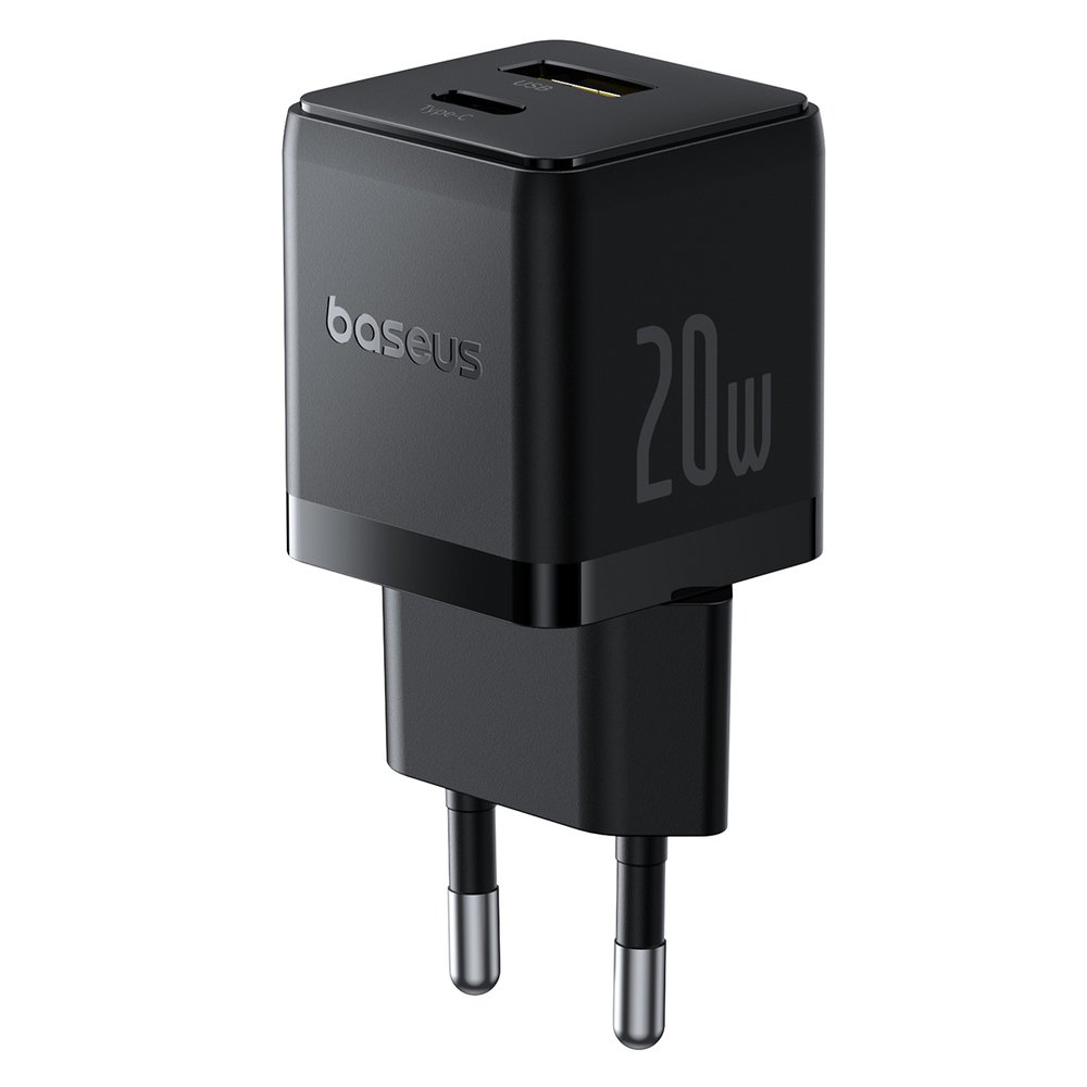 Sieninis įkroviklis BASEUS Palm 20W USB + USB-C QC3.0 PD3.0, juodas
