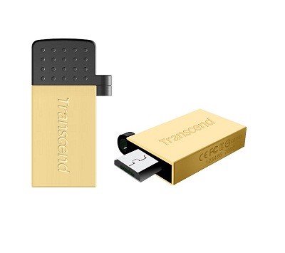 USB raktas TRANSCEND JF380G/8GB, su uUSB "gold" TS8GJF380G