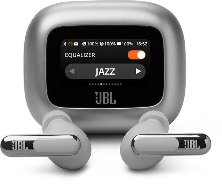 Ausinės JBL Live Beam 3, į ausis, belaidės, sidabrinės