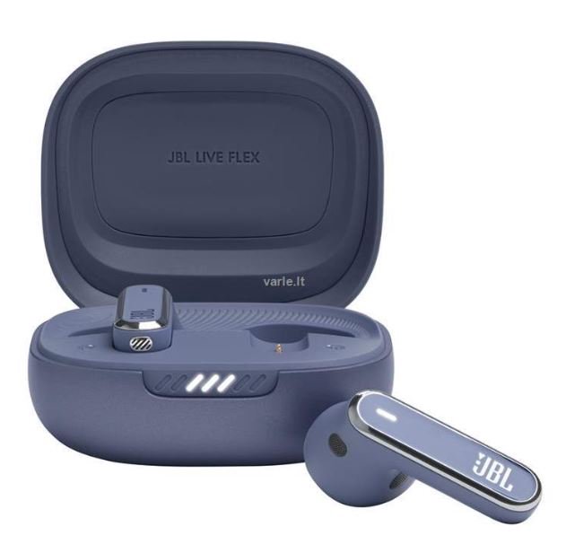 Ausinės JBL Live Flex, į ausis, belaidės, ANC, 8+32 val. baterija, belaidis įkrovimas, IP54, mėlynos