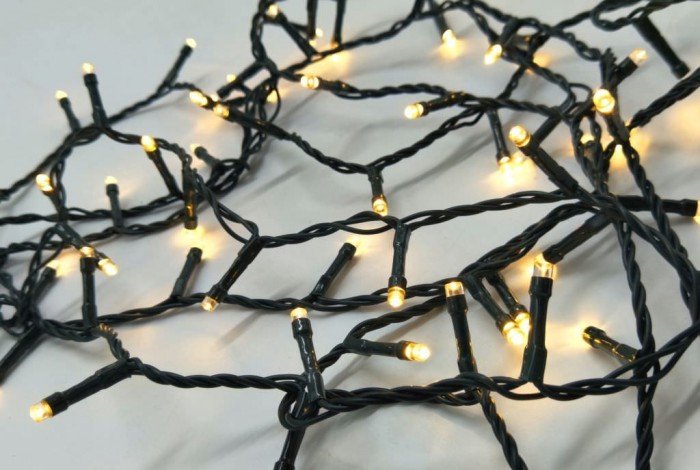 Elektrinė vidaus girlianda, 100 LED, 8,4 m, IP20, 8 rež, šiltai baltos sp