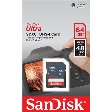 Atm.kort. SANDISK Ultra SDXC 64GB, SDSDUNB-064G-GN3IN
