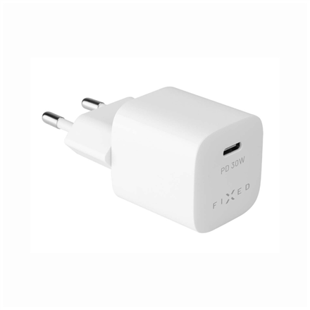 Kelioninis mini įkroviklis FIXED 30W, USB-C, baltas
