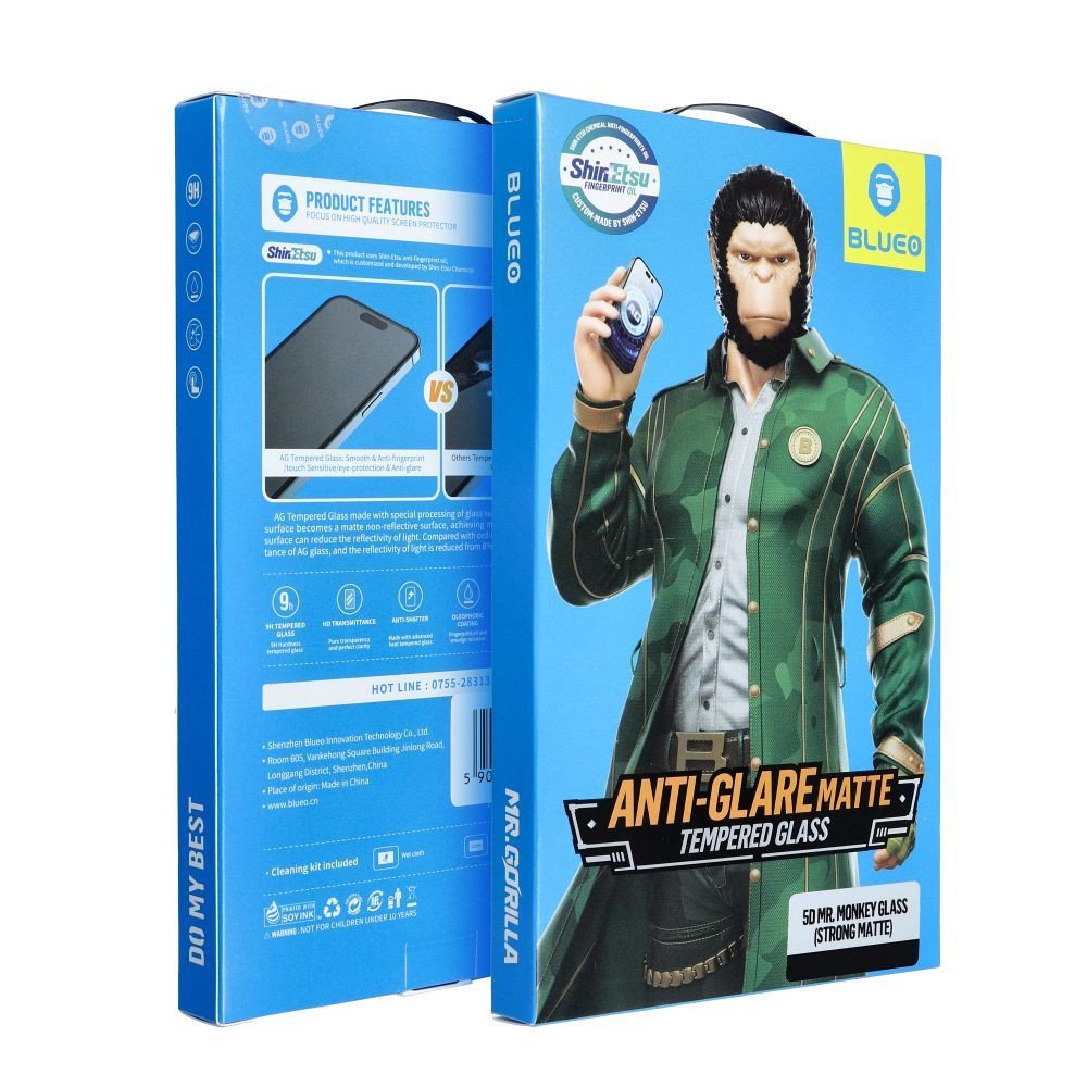 LCD apsauginis stikliukas 5D Mr. Monkey Glass (Strong Matte) Apple iPhone 14 Pro Max juodas