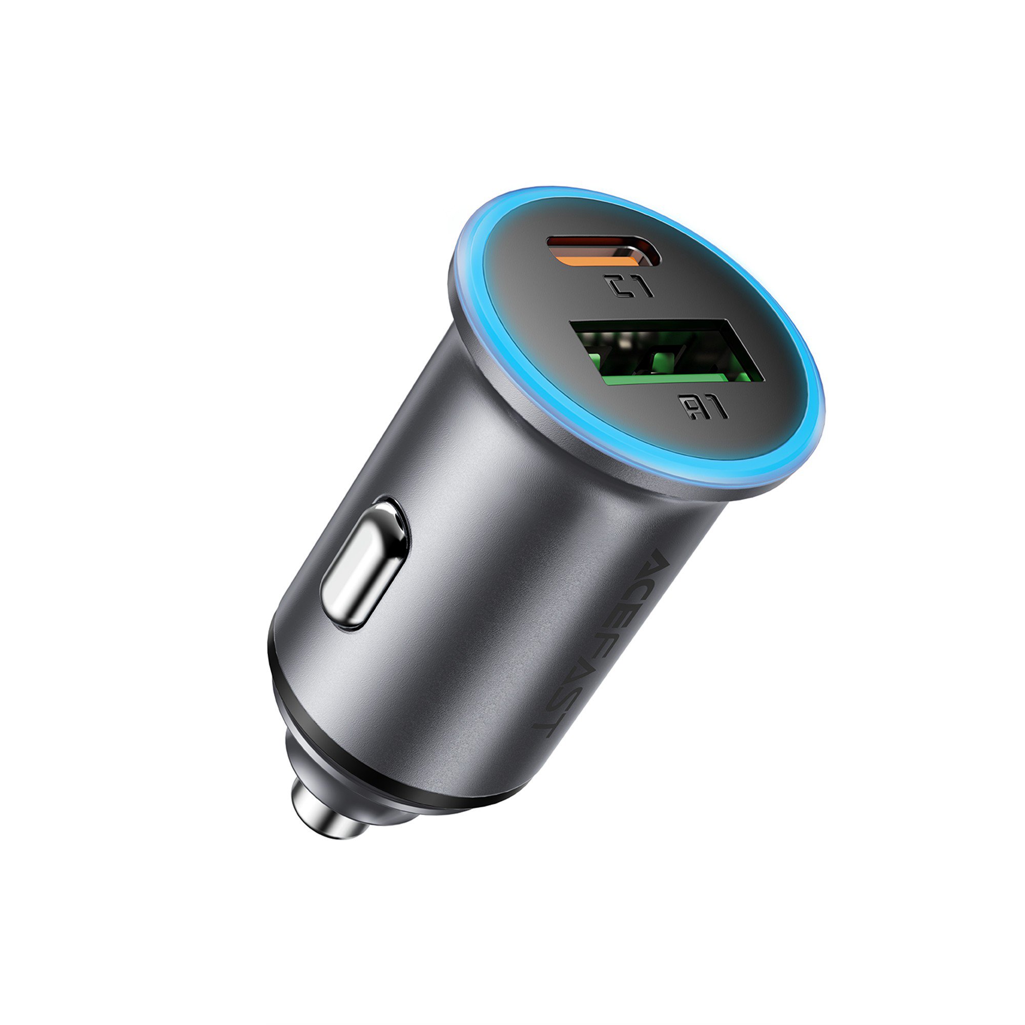 Automobilinis įkroviklis Acefast B15 65W USB-C/USB-A pilkas